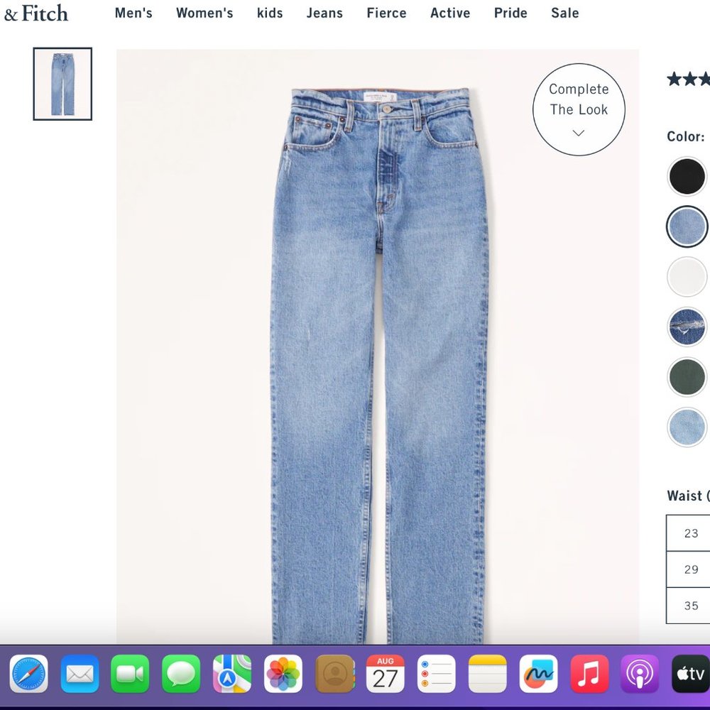 Abercrombie & Fitch Ultra High Rise 90s Straight Jean, Medium Blue, Size 25 S